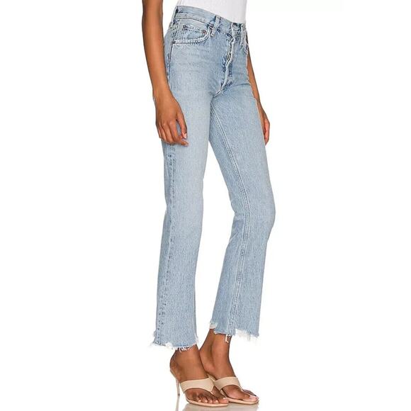 AGOLDE Relaxed Boot Jeans in Curio Size 25 Mid Rise Raw Hem Button Fly - Picture 2 of 13
